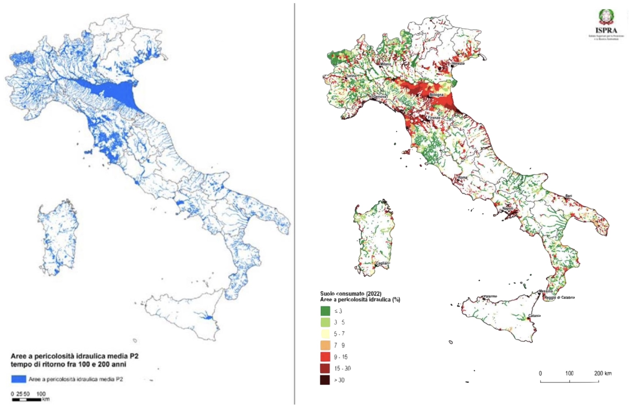 Percentuali aree allagabili per regione